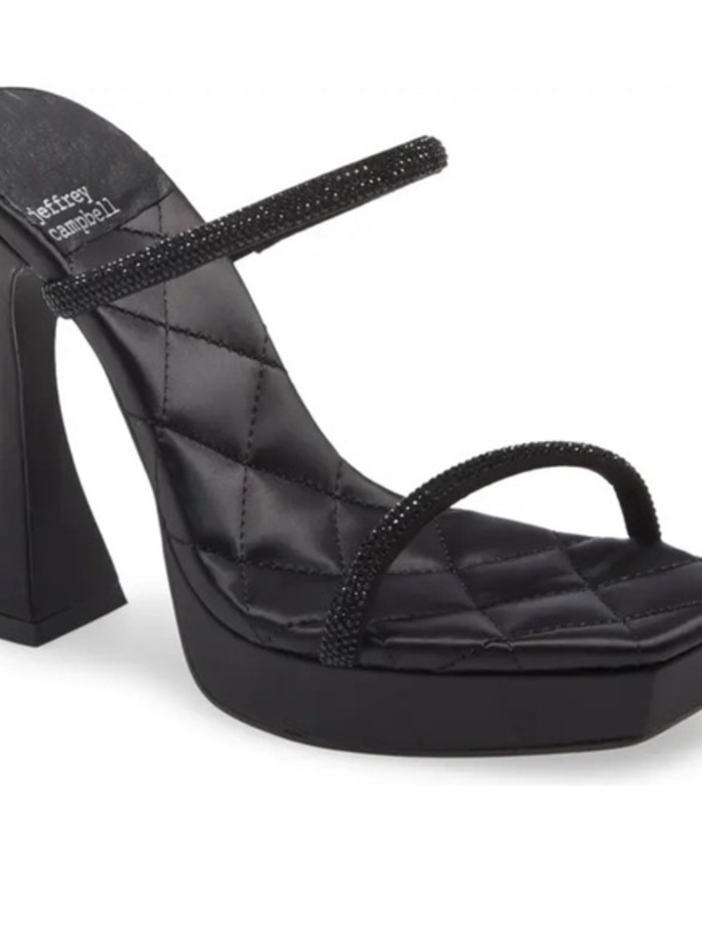 Jeffrey Campbell Black Quilted Platform Strappy Sandal with Rhinestone Straps